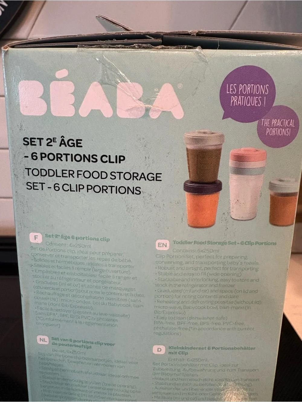 BEABA Clip 6-Piece 8 oz Baby Toddler Food Storage Container Set NEW